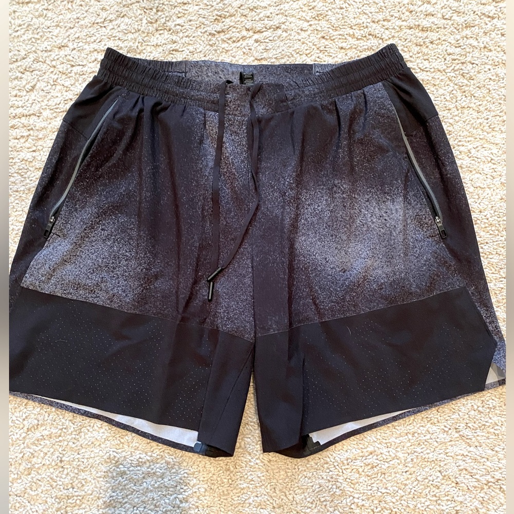 Lululemon black and gray shorts. Size large, linerless, 7” inseam